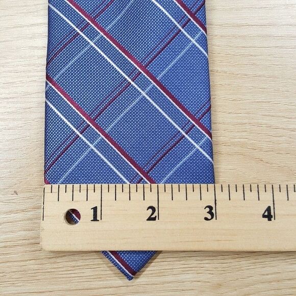 MICHAEL KORS Mens Neck Tie Blue Windowpane Plaid Classic Pointed Silk Blend - Picture 5 of 6
